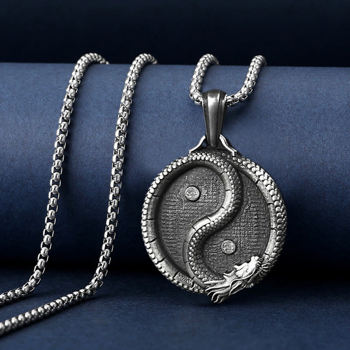 Buddha Stones Pure Tin Yin Yang Dragon Luck Strength Necklace Pendant - image 3
