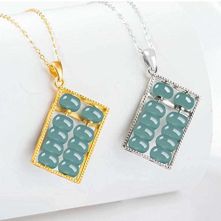 Buddha Stones 925 Sterling Silver Natural Jade Abacus Pattern Abundance Necklace Pendant - image 2