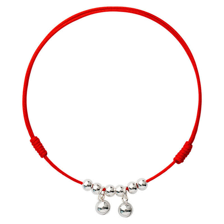 Buddha Stones 925 Sterling Silver Red String Braid Bell Charm Anklet - image 12