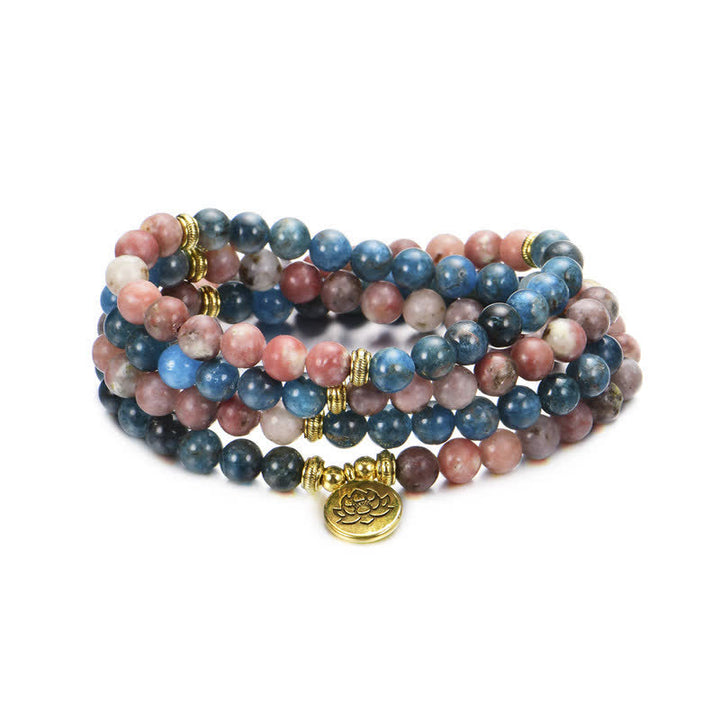 Buddha Stones Lazurite Picasso Jasper Amazonite Rhodonite Apatite Positive Lotus Prayer Bead Bracelet - image 18