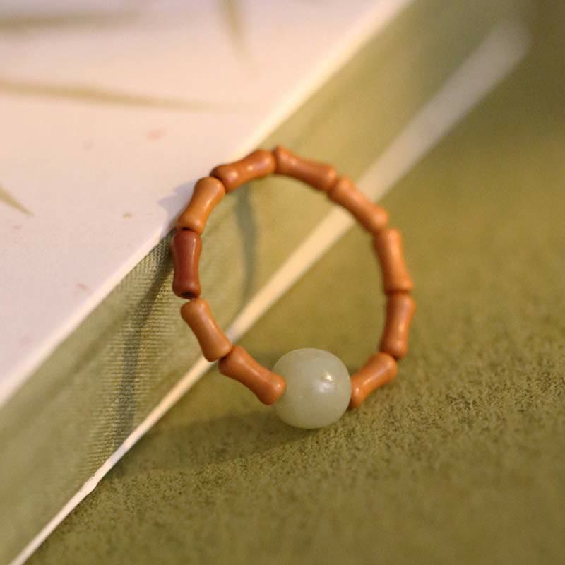 Buddha Stones Hetian Jade Beaded Bamboo Prosperity Luck Ring - image 10