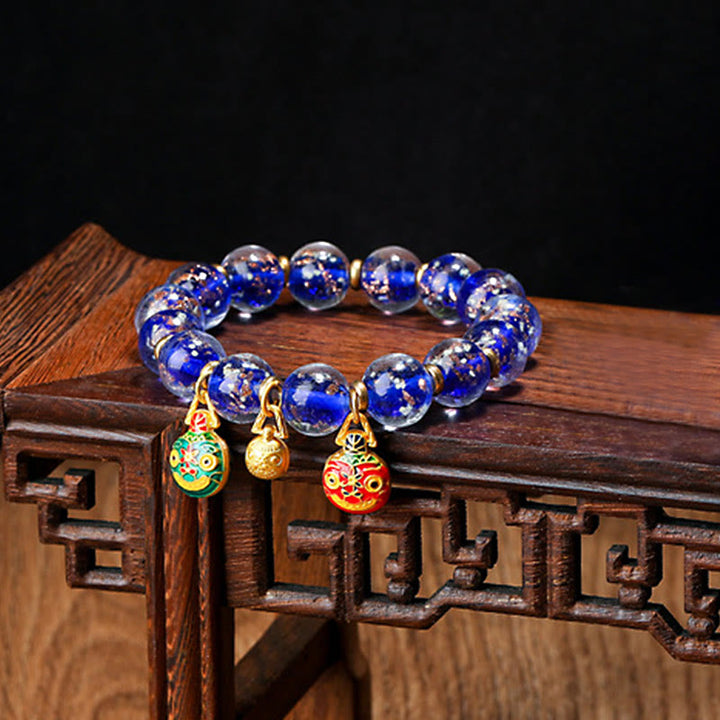 Buddha Stones Gold Swallowing Beast Family Charm Luminous Fluorescent Liuli Glass Bead Success Bracelet - Blue - Gold Swallowing Beast Family - 12mm - image 29
