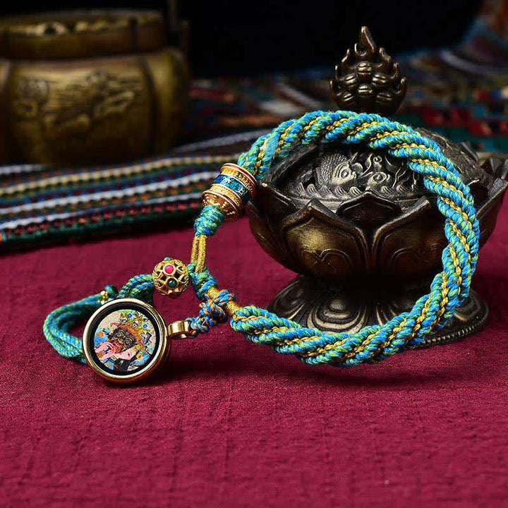 Buddha Stones Tibetan Handmade Luck Thangka Prayer Wheel Charm Weave String Bracelet - Green&Thangka - image 25