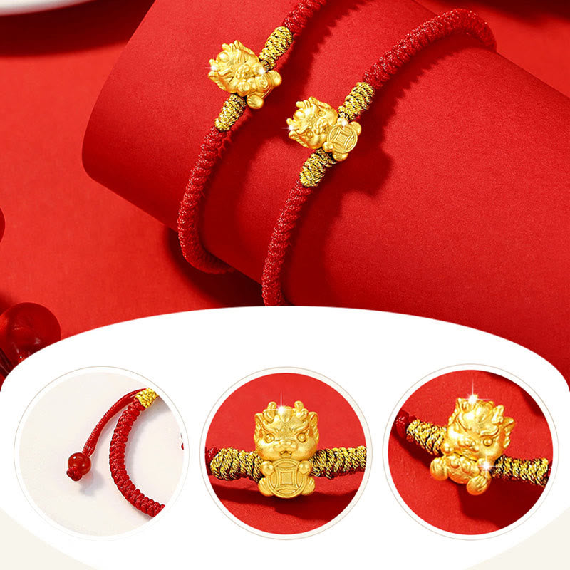 Buddha Stones 999 Sterling Silver Year of the Dragon Copper Coin Fortune Dragon Fu Character Luck Handcrafted Red String Braided Bracelet - image 9