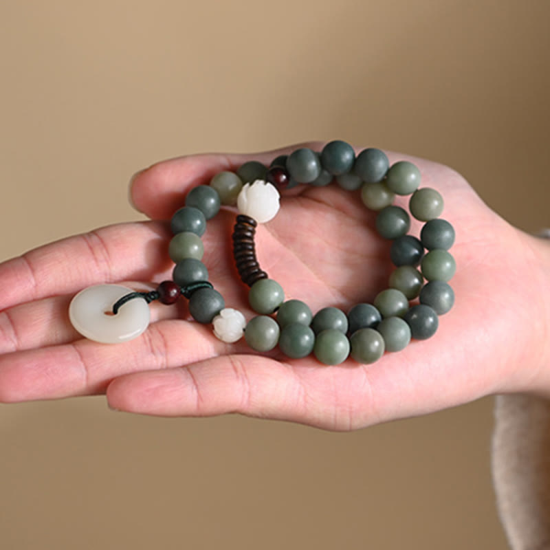 Buddha Stones Cyan Bodhi Seed Lotus Jade Peace Buckle Wisdom Double Wrap Bracelet - image 10