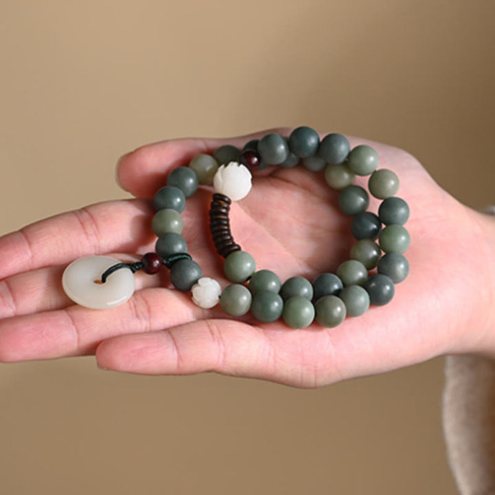 Buddha Stones Cyan Bodhi Seed Lotus Jade Peace Buckle Wisdom Double Wrap Bracelet - image 10