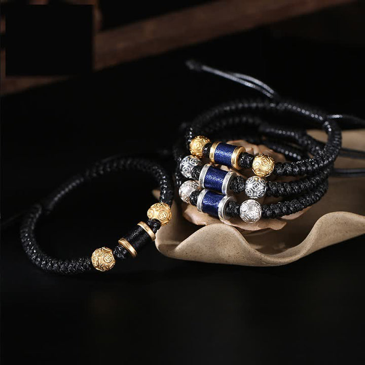 Buddha Stones 999 Sterling Silver Copper Coin Bead Copper Balance Braided String Bracelet - image 2