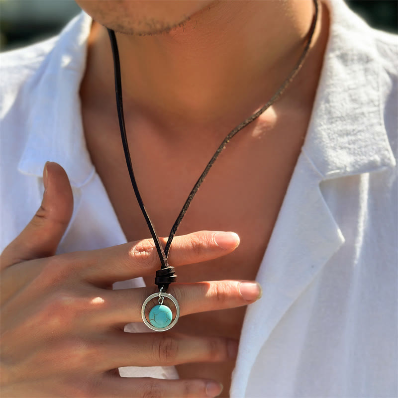 Buddha Stones Round Turquoise Stone Protection Strength Necklace Pendant - image 10