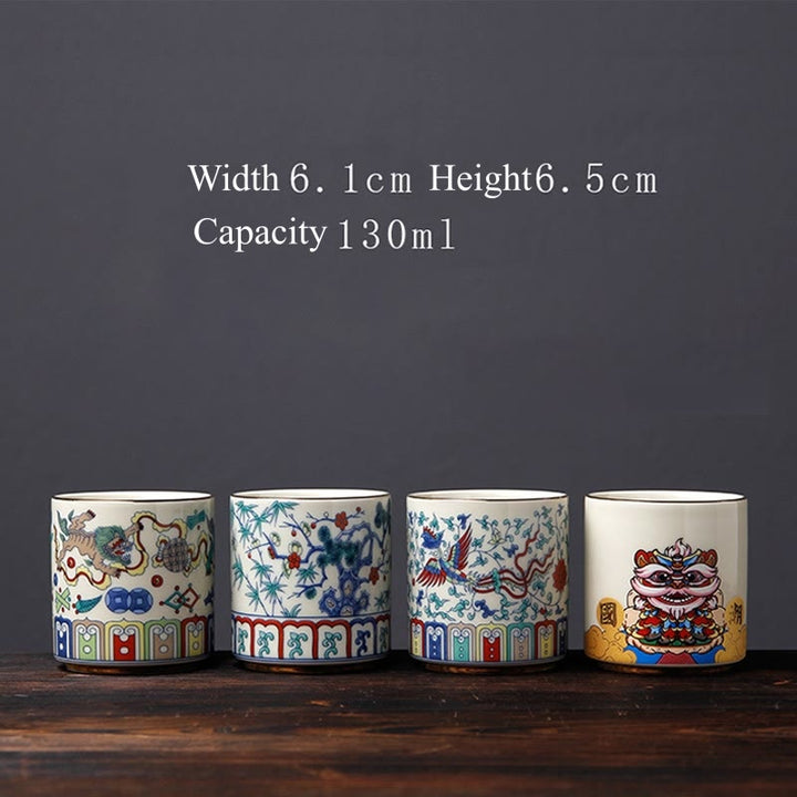 Buddha Stones Vintage Plum Blossom Pine Bamboo Phoenix Kirin Lion Dancing Ceramic Teacup Tea Cups - image 9