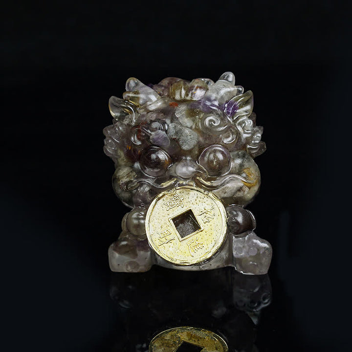 Buddha Stones Handmade Cute PiXiu Gold Coin Crystal Fengshui Energy Wealth Fortune Home Decoration - Auralite23 - image 13