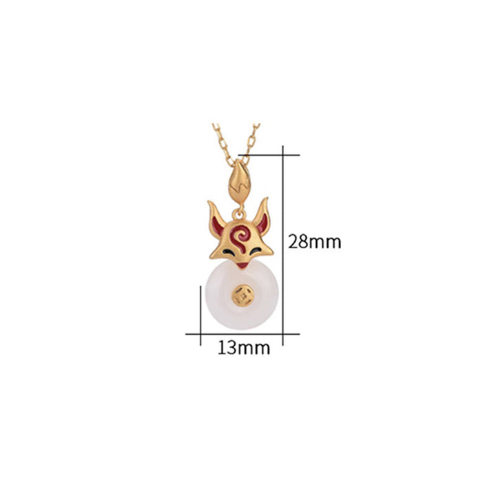 Buddha Stones White Jade Fox Copper Coin Protection Luck Necklace Pendant - image 5