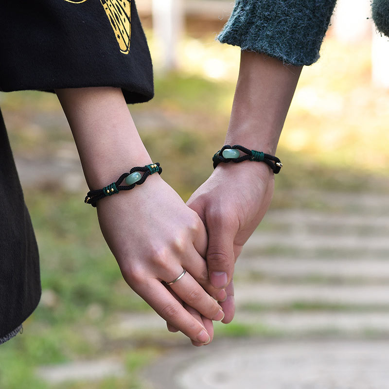 Buddha Stones Tibetan Jade Lucky Black Rope Couple Bracelet - image 5
