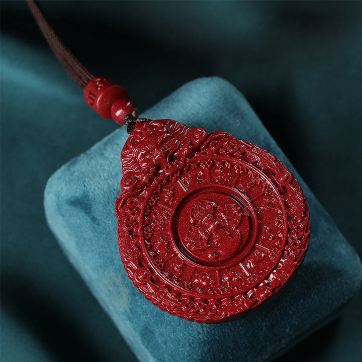 Buddha Stones Chinese Zodiac Natural Cinnabar Bagua Amulet Keep Away Evil Spirits Necklace Pendant - image 1
