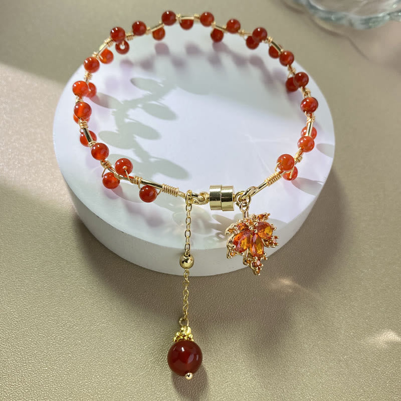 Buddha Stones Red Maple Leaf Luck Charm Bracelet - image 3