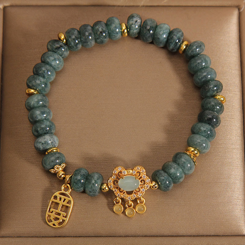 Buddha Stones Natural Jade Chinese Lock Charm Peace Luck Abundance Bracelet - image 1