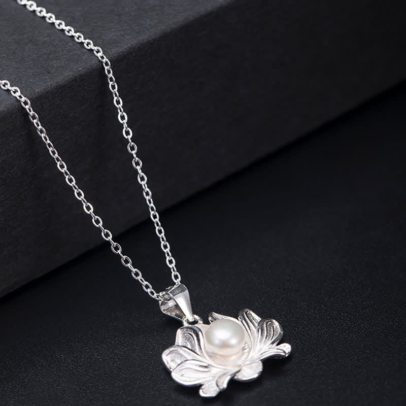 Buddha Stones 925 Sterling Silver Lotus Flower Pearl Wealth Necklace Pendant - image 4