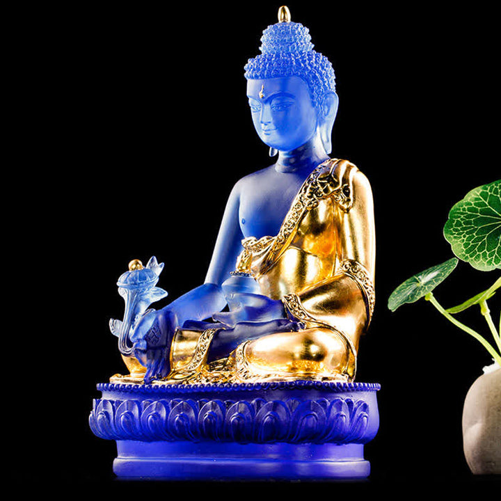 Buddha Stones Medicine Buddha Handmade Liuli Crystal Art Piece Compassion Statue Home Office Offering Decoration - image 7