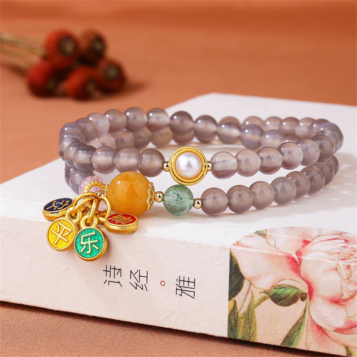 Buddha Stones Natural Gray Agate Peace And Joy Charm Balance Double Wrap Bracelet - Gray Agate(Focus♥Positivity) - image 0