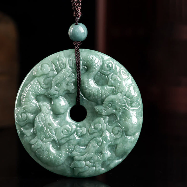 Buddha Stones Year of the Dragon Natural Jade Nine Dragons Peace Buckle Protection Necklace Pendant - image 4