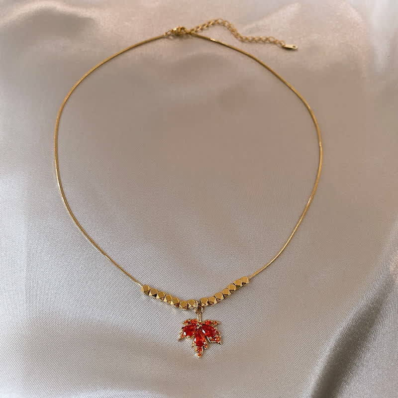 Buddha Stones Maple Leaf Zircon Luck Necklace Pendant Ring Earrings - Necklace - image 10