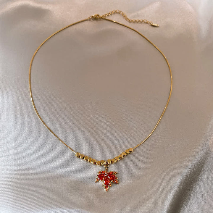 Buddha Stones Maple Leaf Zircon Luck Necklace Pendant Ring Earrings - Necklace - image 10