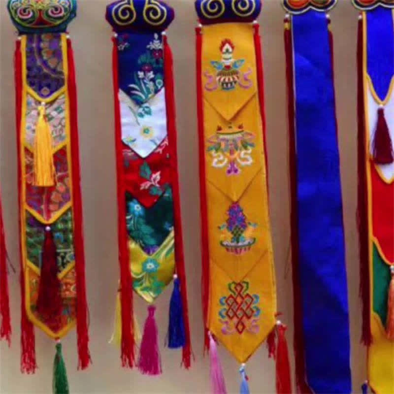Lotus Flower Eight Auspicious Symbols Meditation Enlightenment Colorful Tassels Wall Art - image 1