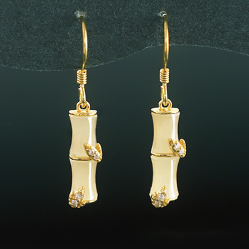 Buddha Stones 925 Sterling Silver Hetian Jade Chrysoberyl Cat Eye Red Agate Bamboo Luck Drop Earrings - image 4