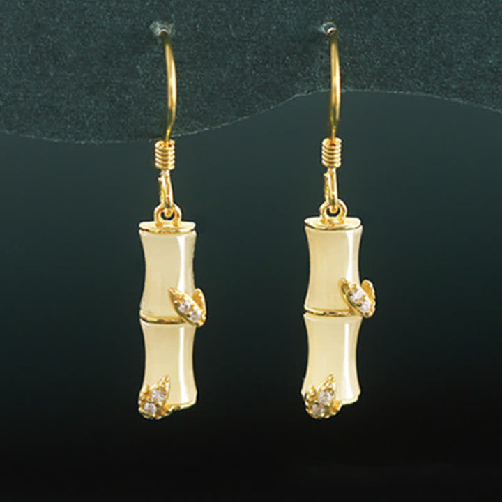 Buddha Stones 925 Sterling Silver Hetian Jade Chrysoberyl Cat Eye Red Agate Bamboo Luck Drop Earrings - image 4