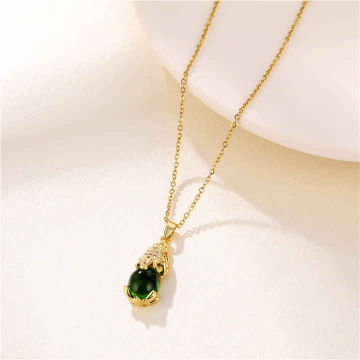 Buddha Stones Natural Garnet Pixiu Fortune Necklace - Green Agate - image 6