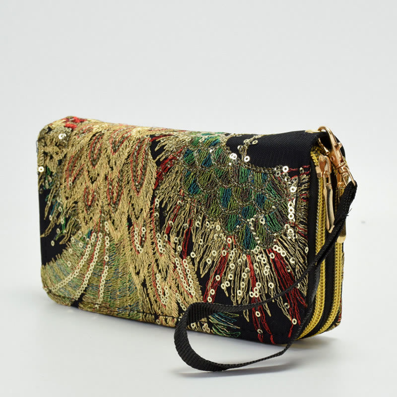 Buddha Stones Peacock Double-sided Embroidery Cash Holder Wallet Shopping Purse - image 10