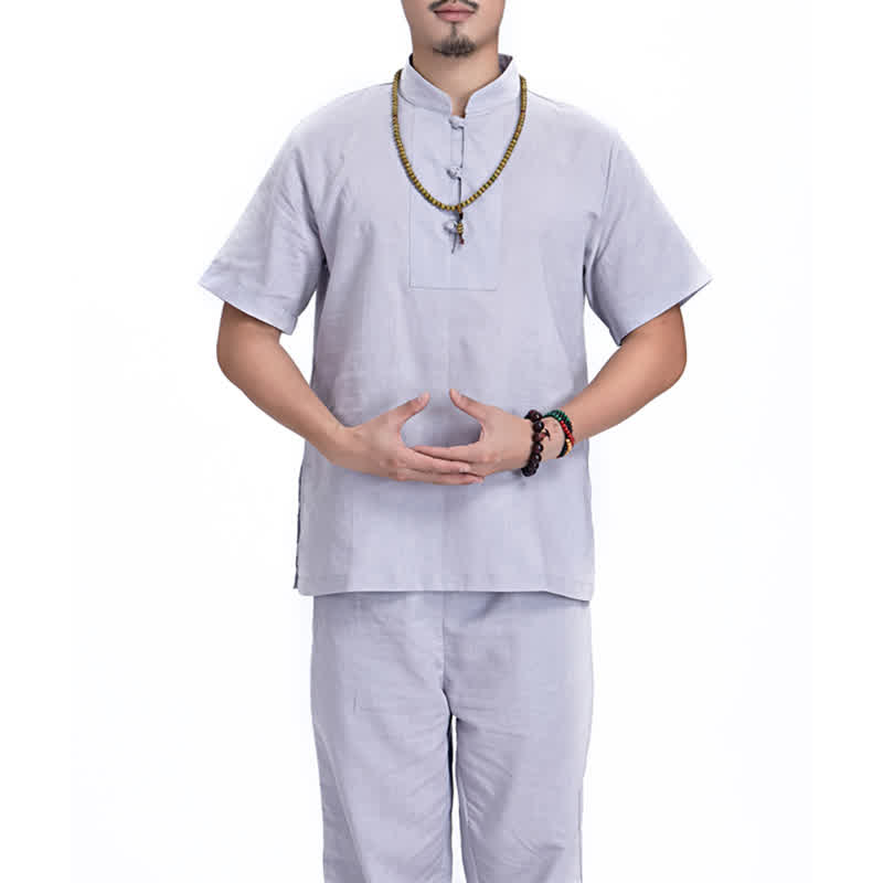 Buddha Stones Spiritual Zen Meditation Prayer Practice Cotton Linen Clothing Men's Set - Gray - US/UK/AU44，EU54 (3XL) - image 18