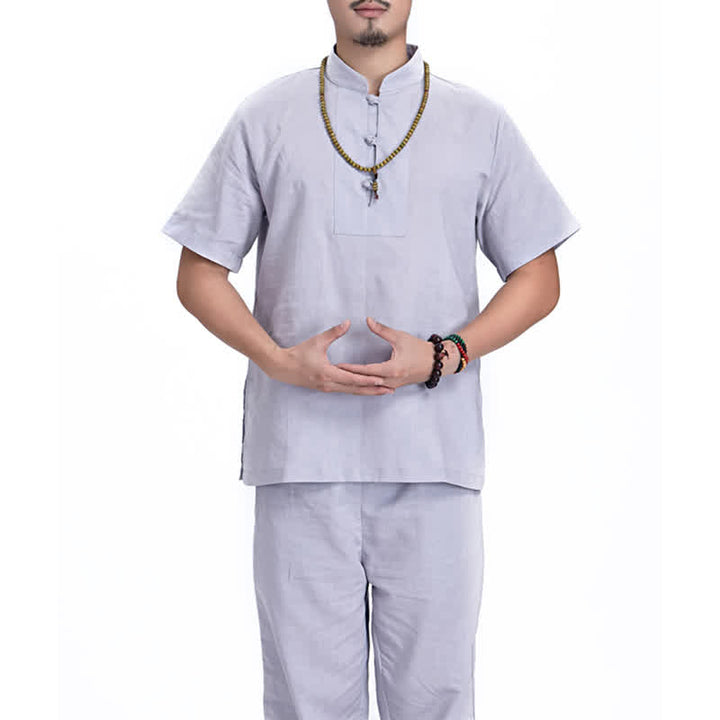 Buddha Stones Spiritual Zen Meditation Prayer Practice Cotton Linen Clothing Men's Set - Gray - US/UK/AU44，EU54 (3XL) - image 18