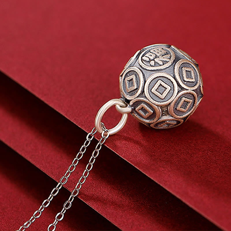 Buddha Stones 990 Sterling Silver Fu Character Copper Coin Luck Fortune Chain Necklace Pendant - image 3