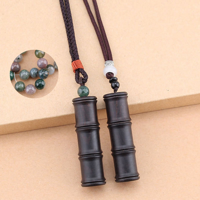 Buddha Stones Ebony Wood Bamboo Pattern Ghau Prayer Box Peace Necklace Pendant - image 12