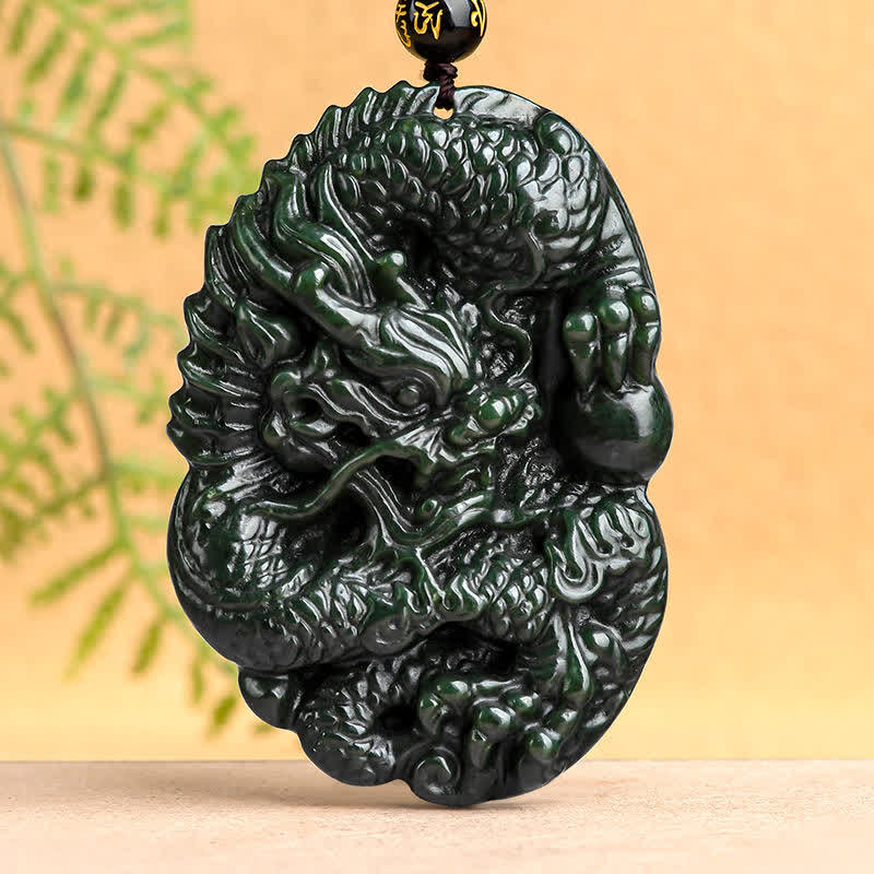 Buddha Stones Hetian Cyan Jade Dragon Success Harmony Necklace Beaded String Pendant - Hetian Cyan Jade (Success ♥ Healing) - image 0