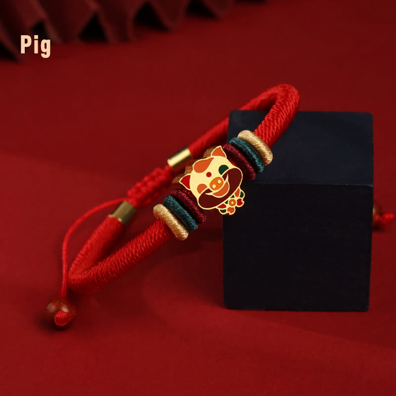 Buddha Stones Handmade 925 Sterling Silver Year of the Dragon Cute Chinese Zodiac Luck Braided Red Bracelet - Pig(Wrist Circumference 14-19cm) - image 20