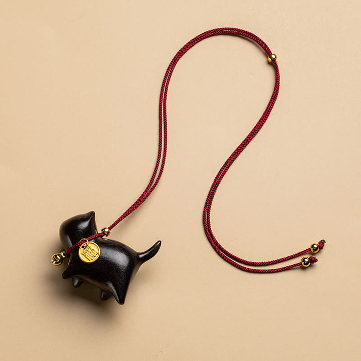 Buddha Stones Ebony Wood Green Sandalwood Lucky Cat Fu Character Lucky Fortune Bell Balance Car Hanging Decoration - image 5