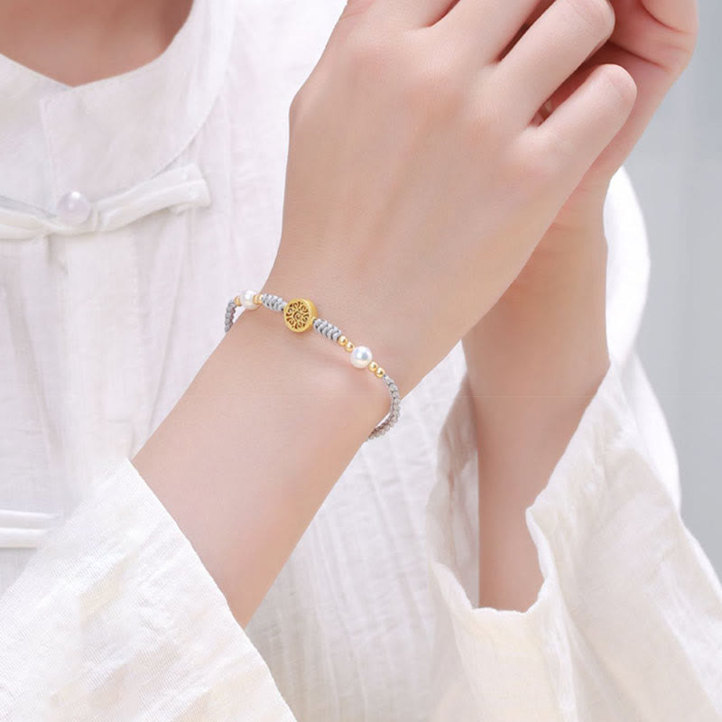 Buddha Stones Copper Coin Fortune Tree Pearl Luck Blue Rope Braided Bracelet - image 30