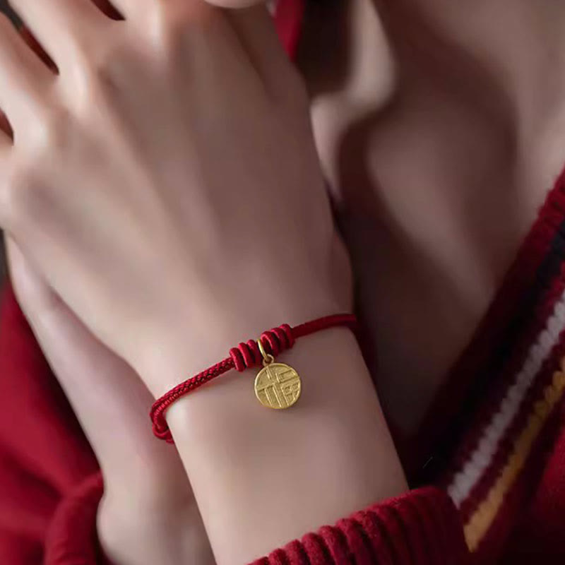 Buddha Stones Handmade Eight Thread Peace Knot Fu Character Charm Luck Happiness Red Rope Bracelet - image 3