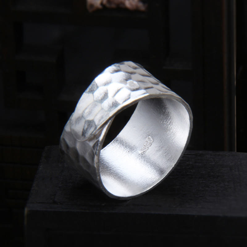Buddha Stones Tibetan 990 Sterling Silver Handmade Rustic Hammered Pattern Ring - image 3