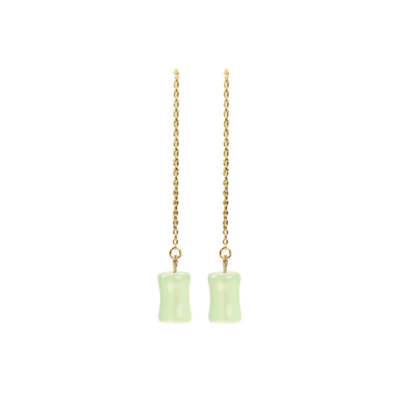 Buddha Stones Jade Bamboo Pattern Luck Drop Earrings - image 5