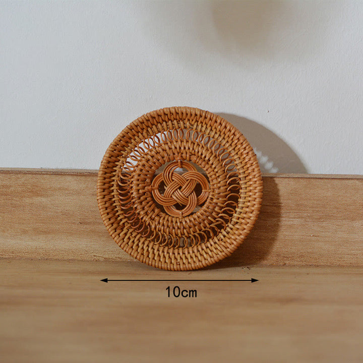 Ceramic Flower Pattern Rattan Cup Mat Tea Cup Coaster - 10cm Hollow Coaster - image 13