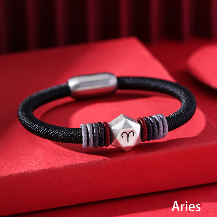 Buddha Stones 999 Sterling Silver 12 Constellations of the Zodiac Blessing Handmade String Bracelet - Aries - image 2