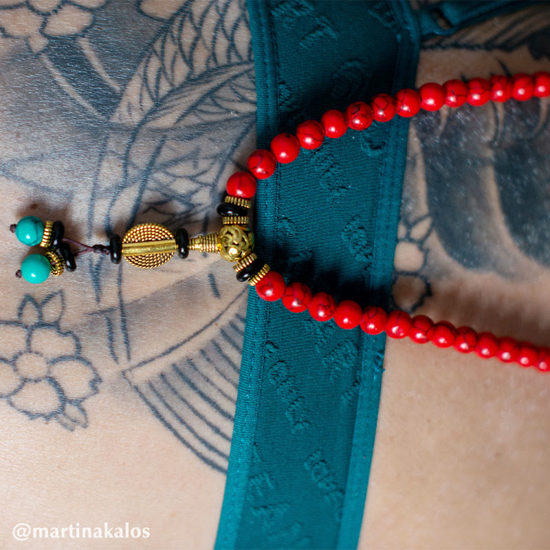 Buddha Stones Tibetan Mala Red Turquoise Lucky Necklace Bracelet - image 6