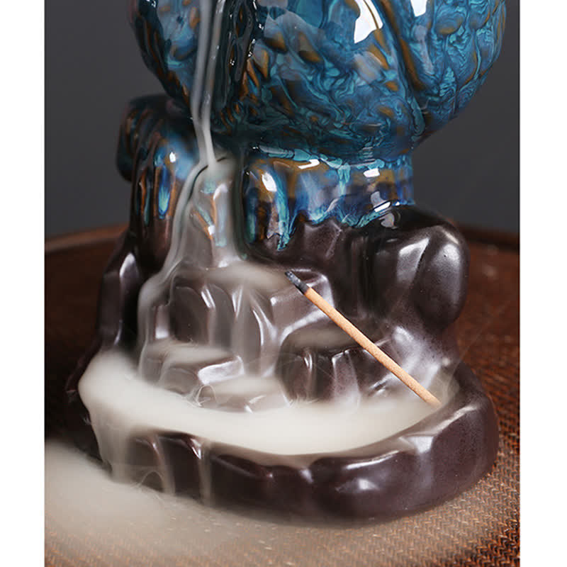 Buddha Stones Cute Owl Ceramic Backflow Smoke Fountain Meditation Healing Incense Burner Decoration - image 5