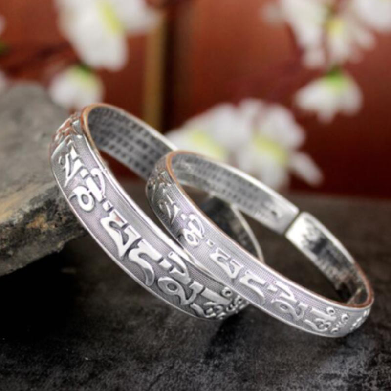 Buddha Stones Tibetan Sanskrit White Copper Meditation Prayer Bracelet Bangle - image 4