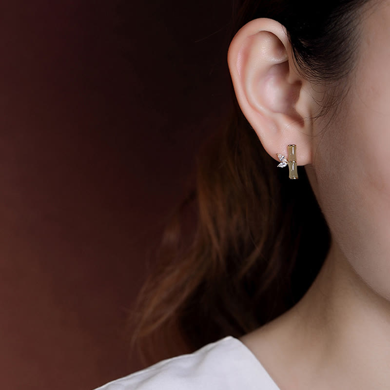 Buddha Stones 925 Sterling Silver Hetian Cyan Jade White Jade Red Agate Bamboo Pattern Luck Stud Earrings - image 5