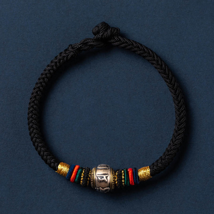 Buddha Stones 925 Sterling Silver Tibet Handmade Om Mani Padme Hum Luck Protection King Kong Knot Braided Bracelet - Colorful Version - Black - 18cm - image 13