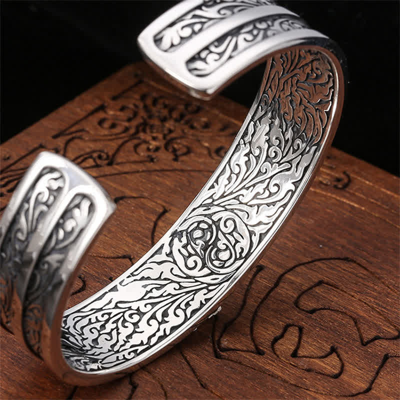 Buddha Stones 925 Sterling Silver Vajra Dorje Engraved Spiritual Power Bracelet Bangle - image 4