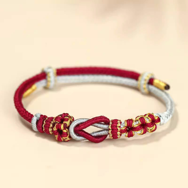Buddha Stones Handmade Peach Blossom Knot Eight Thread Peace Knot Luck Protection Bracelet - Red Gray(Wrist Circumference 15-19cm) - image 7